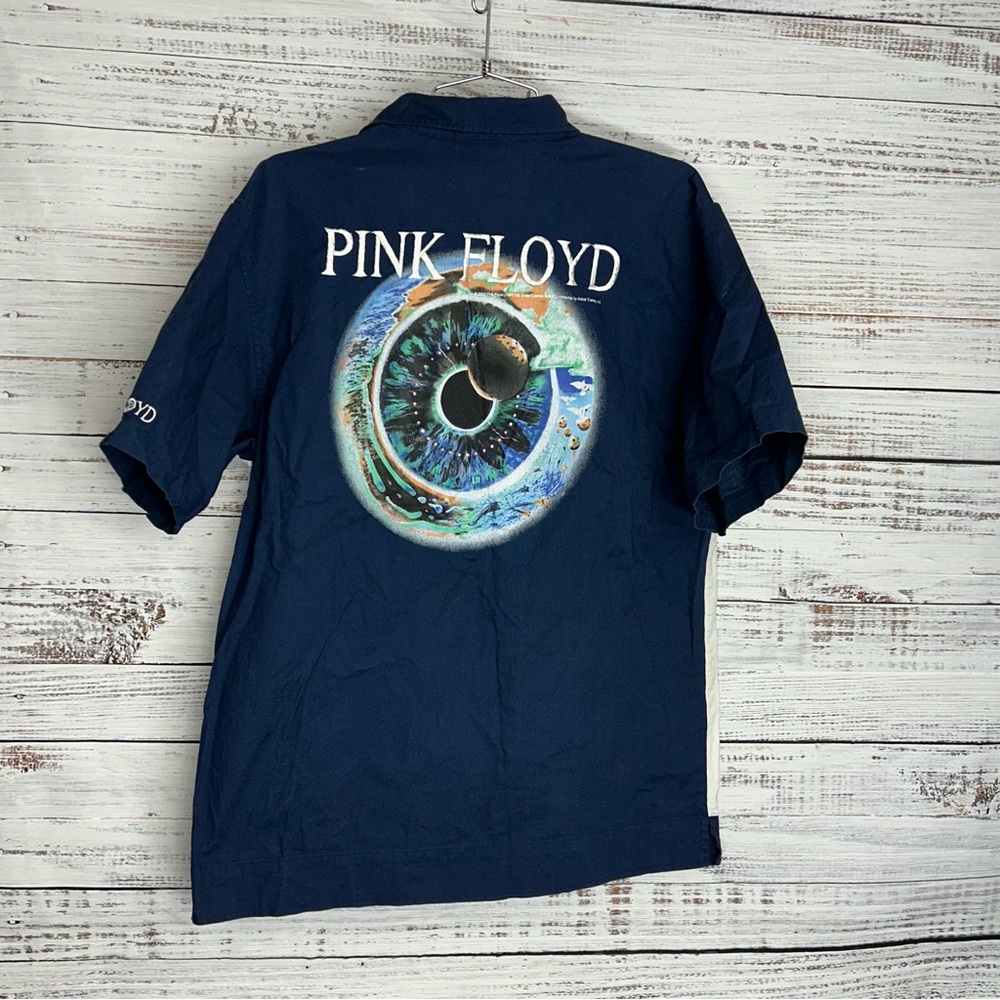 Navy Blue Short Sleeve Bowling shirt with Pink Floyd Graphic